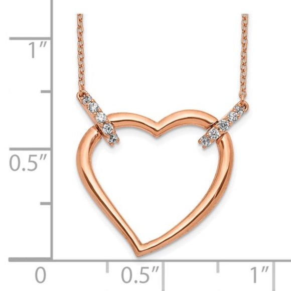 14k Rose Gold 1/4 Carat Natural Rd Diamond Heart Necklace 18 inches fine jewelry - Picture 2 of 4